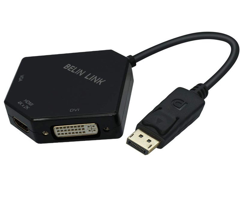 BELIN LINK DP to HDMI VGA DVI Adapter Displayport to HDMI 4K Adapter 3 in 1 Display Port to HDMI VGA DVI Converter Male to Female Gold-Plated (Diamond Shaped)â€¦ (Diamond Shaped) - Image 1